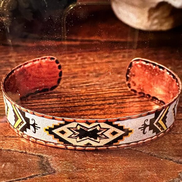 Handmade Boho Native American Navajo Copper Narrow Cuff Bracelet, Adjustable, G - Picture 2 of 9